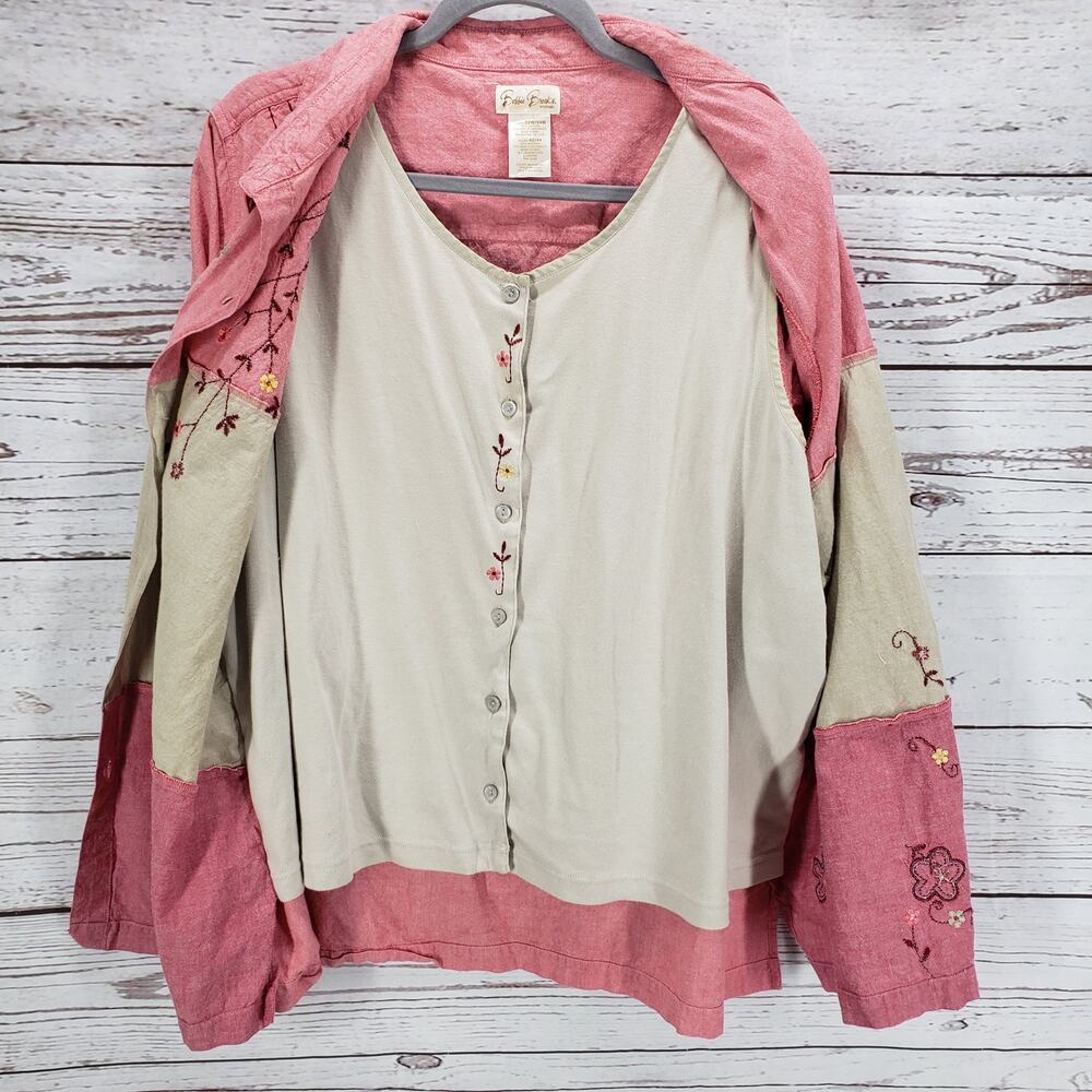 Bobbie Brooks Woman Pink Beige 100%Cotton Embroidered Top Size 22/24W - Picture 4 of 13